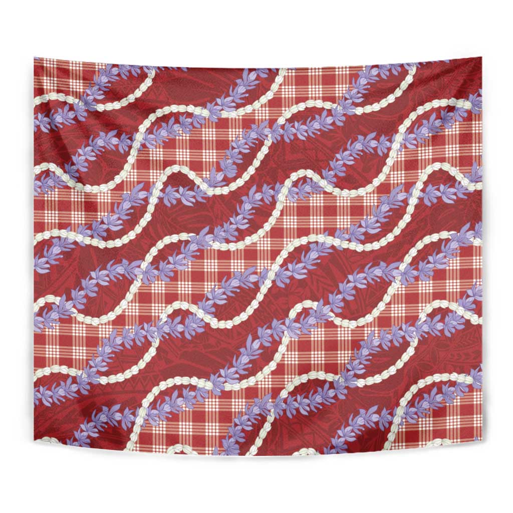 Red Hawaii Palaka Honohono Pikake Tapestry Hawaiian Orchid Lei Polynesian Pattern - Polynesian Pride