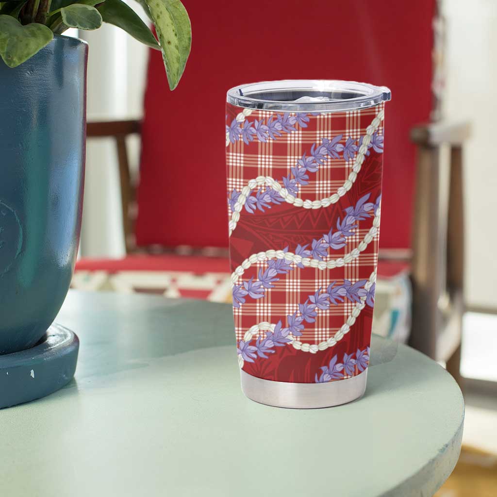 Red Hawaii Palaka Honohono Pikake Tumbler Cup Hawaiian Orchid Lei Polynesian Pattern - Polynesian Pride