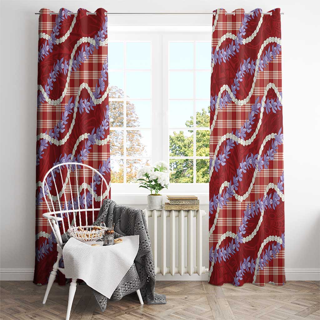 Red Hawaii Palaka Honohono Pikake Window Curtain Hawaiian Orchid Lei Polynesian Pattern - Polynesian Pride