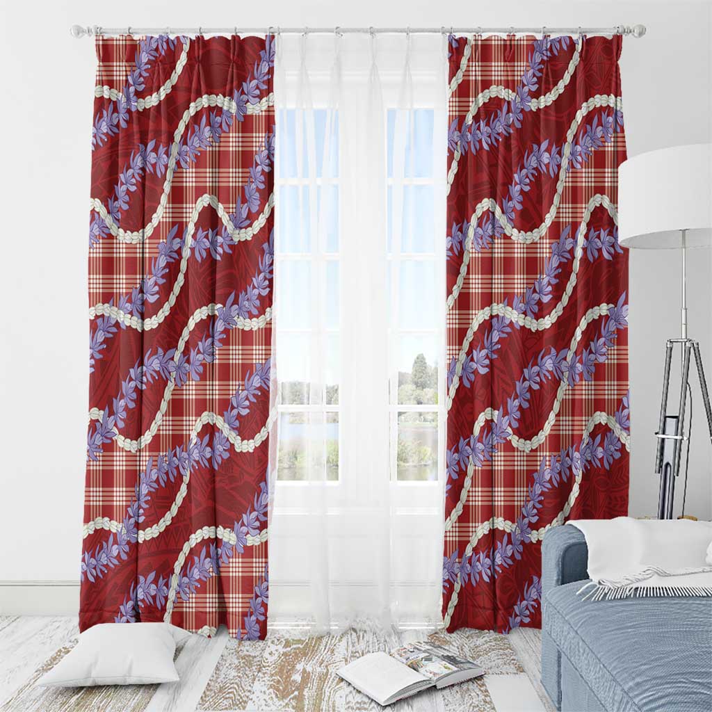Red Hawaii Palaka Honohono Pikake Window Curtain Hawaiian Orchid Lei Polynesian Pattern - Polynesian Pride