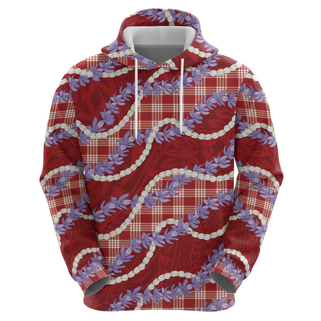 Red Hawaii Palaka Honohono Pikake Zip Hoodie Hawaiian Orchid Lei Polynesian Pattern - Polynesian Pride