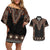 Bula Fiji Dashiki Vintage Fijian Masi Tapa Pattern Couples Matching Off Shoulder Short Dress and Hawaiian Shirt LT14 Brown - Polynesian Pride