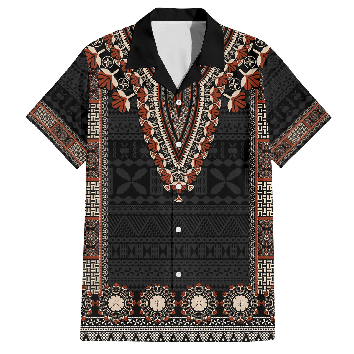 Bula Fiji Dashiki Vintage Fijian Masi Tapa Pattern Family Matching Puletasi Dress and Hawaiian Shirt LT14 Dad's Shirt - Short Sleeve Brown - Polynesian Pride