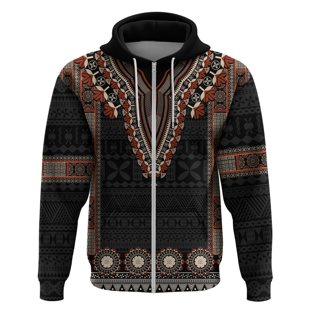 Bula Fiji Dashiki Vintage Fijian Masi Tapa Pattern Hoodie LT14 Zip Hoodie Brown - Polynesian Pride