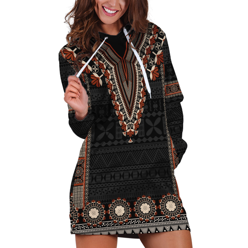 Bula Fiji Dashiki Vintage Fijian Masi Tapa Pattern Hoodie Dress LT14 Brown - Polynesian Pride