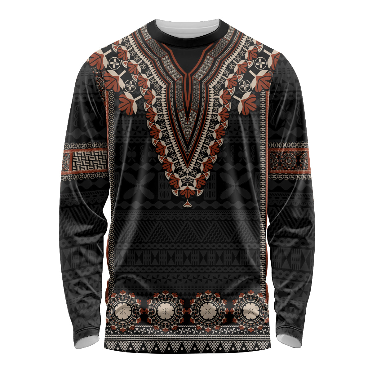 Bula Fiji Dashiki Vintage Fijian Masi Tapa Pattern Long Sleeve Shirt LT14 Unisex Brown - Polynesian Pride