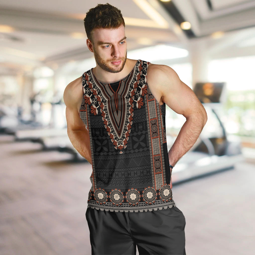 Bula Fiji Dashiki Vintage Fijian Masi Tapa Pattern Men Tank Top LT14 Brown - Polynesian Pride