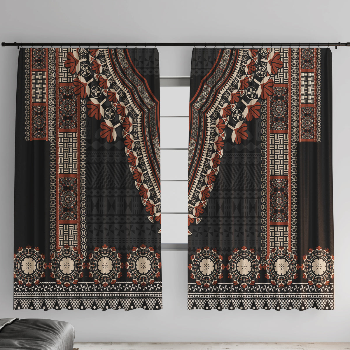 Bula Fiji Dashiki Vintage Fijian Masi Tapa Pattern Window Curtain LT14 With Hooks Brown - Polynesian Pride