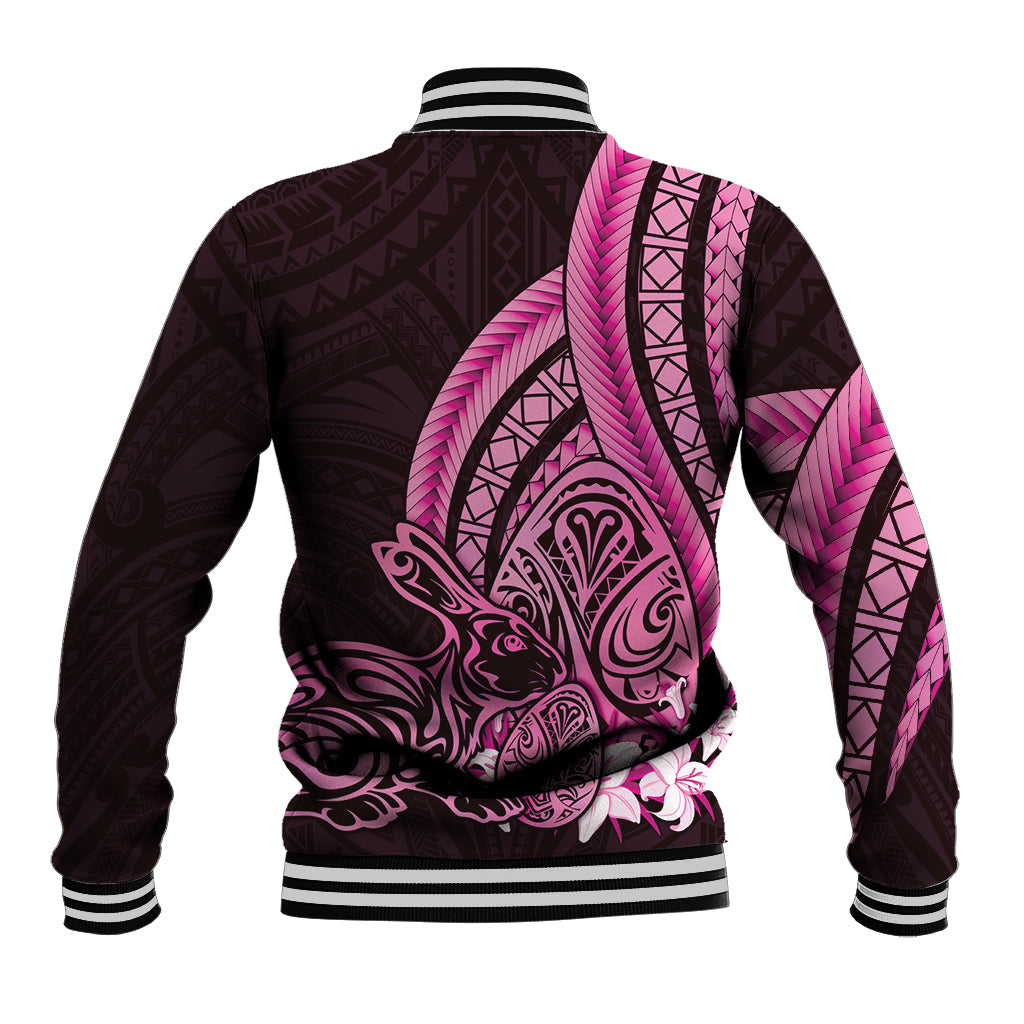 Pink Polynesia Easter Day Baseball Jacket Eggs With Bunny Polynesian Pattern LT14 - Polynesian Pride