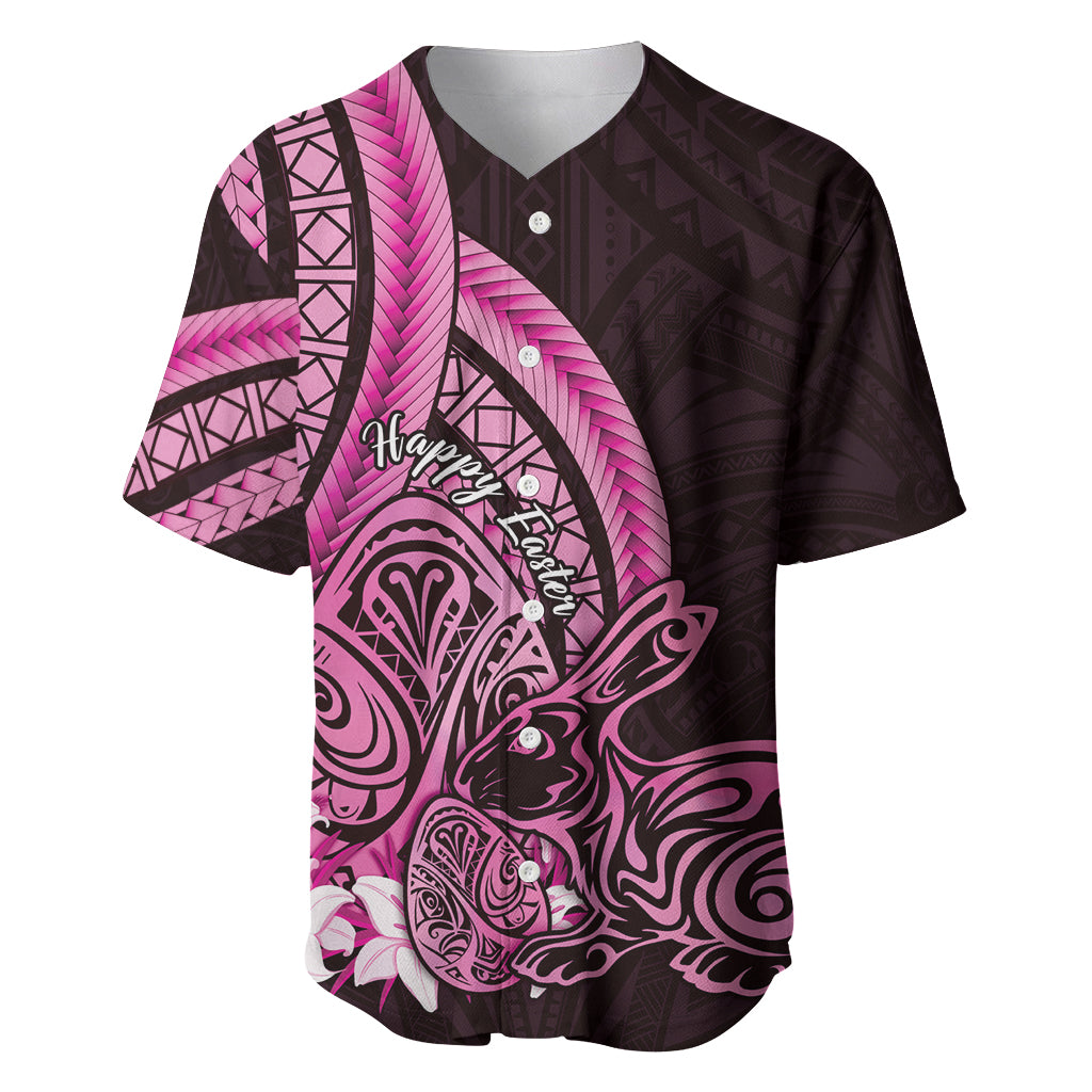 Pink Polynesia Easter Day Baseball Jersey Eggs With Bunny Polynesian Pattern