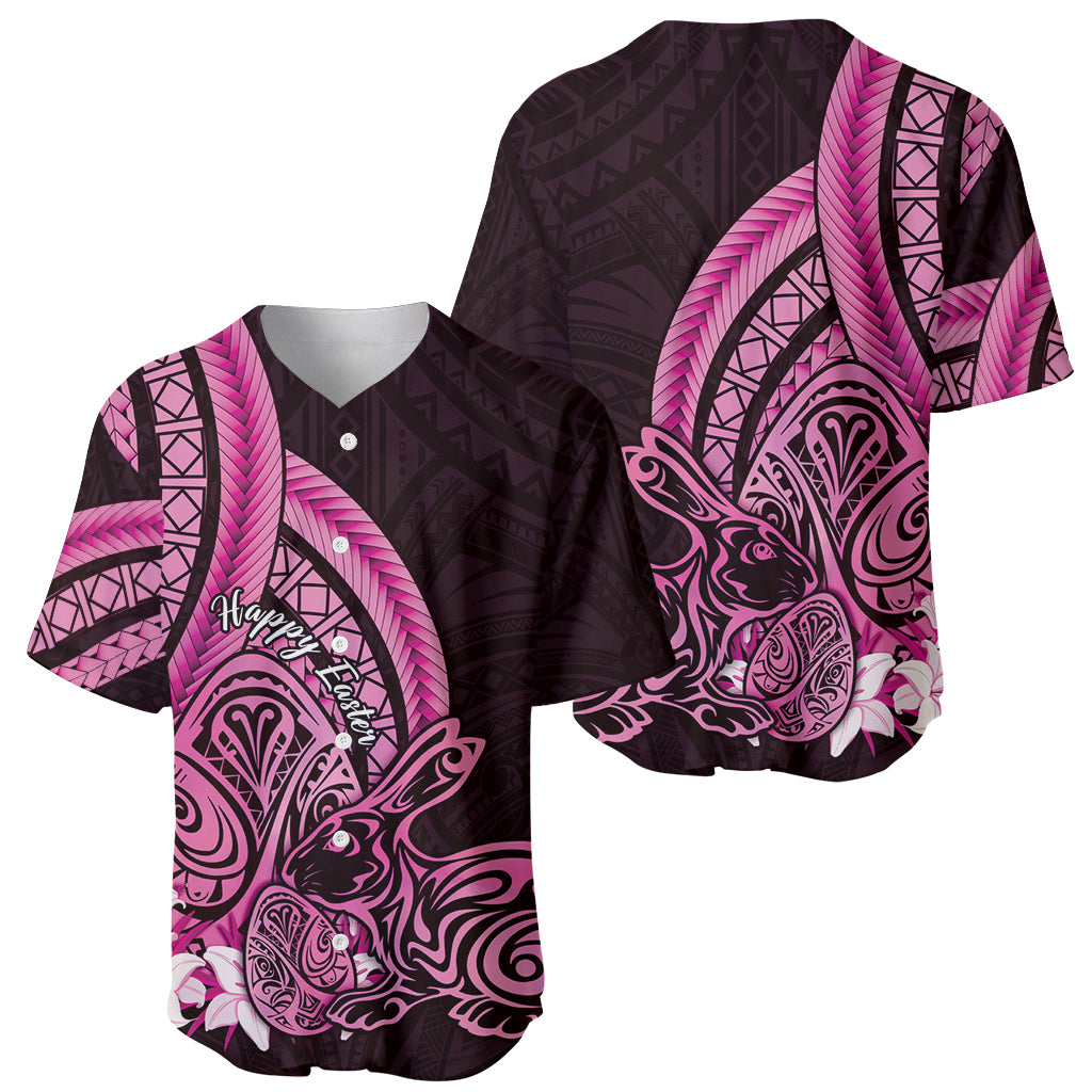 Pink Polynesia Easter Day Baseball Jersey Eggs With Bunny Polynesian Pattern