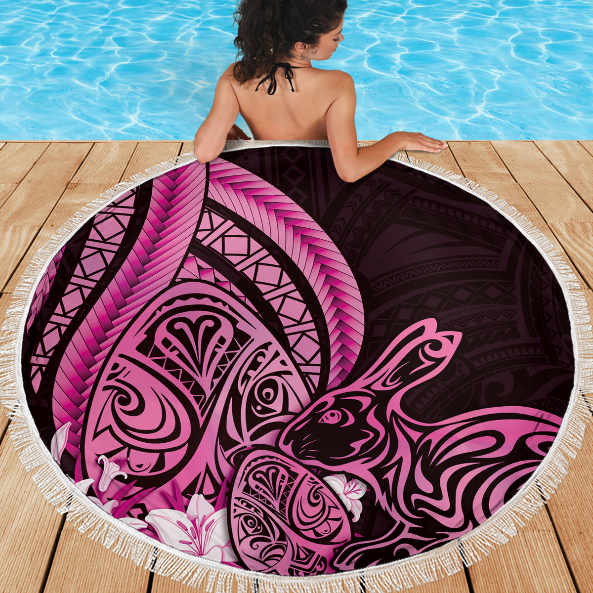 Pink Polynesia Easter Day Beach Blanket Eggs With Bunny Polynesian Pattern LT14 - Polynesian Pride