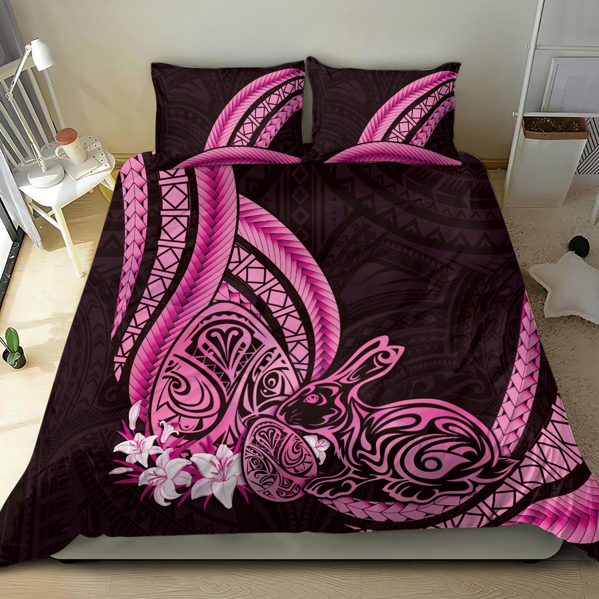 Pink Polynesia Easter Day Bedding Set Eggs With Bunny Polynesian Pattern LT14 - Polynesian Pride