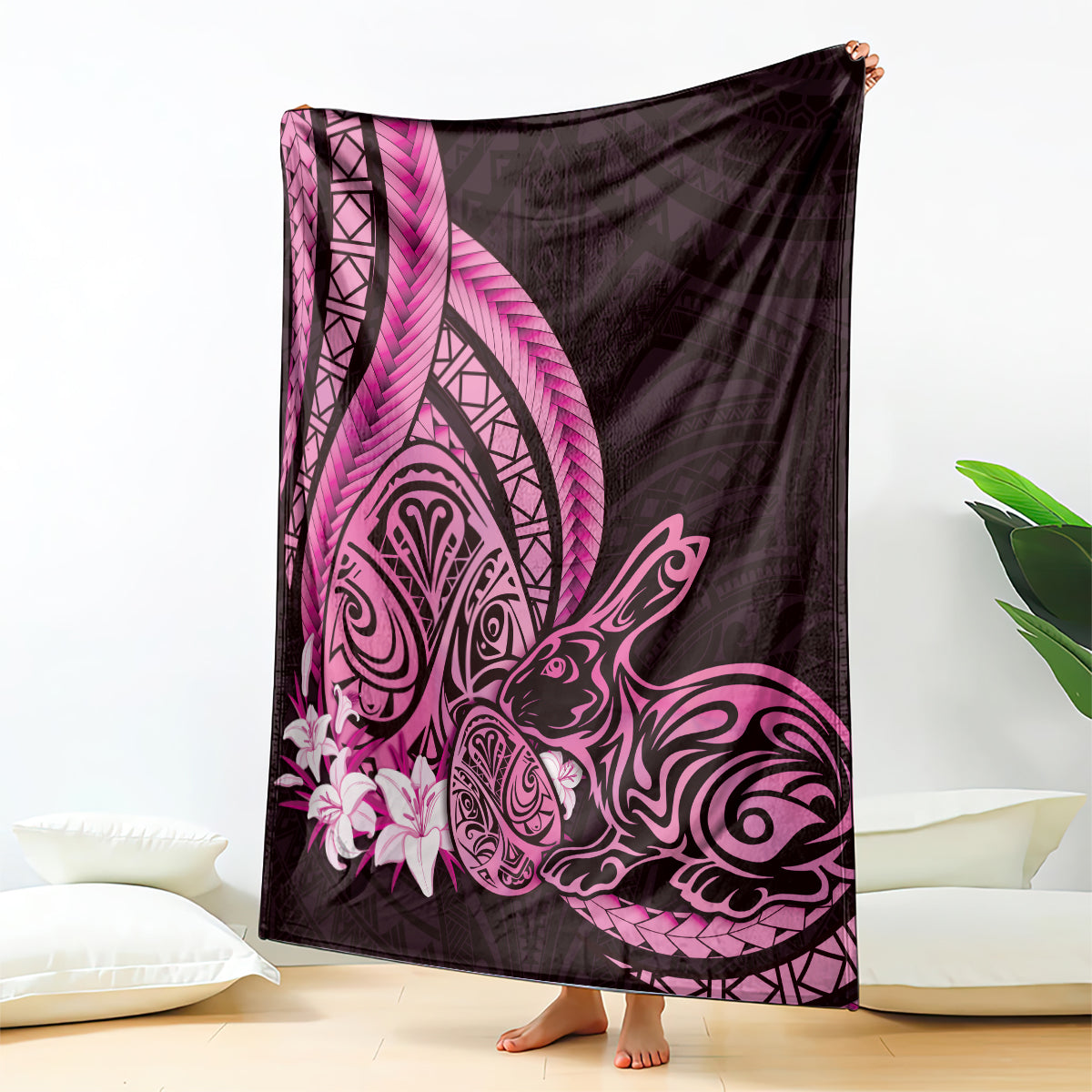 Pink Polynesia Easter Day Blanket Eggs With Bunny Polynesian Pattern LT14 - Polynesian Pride