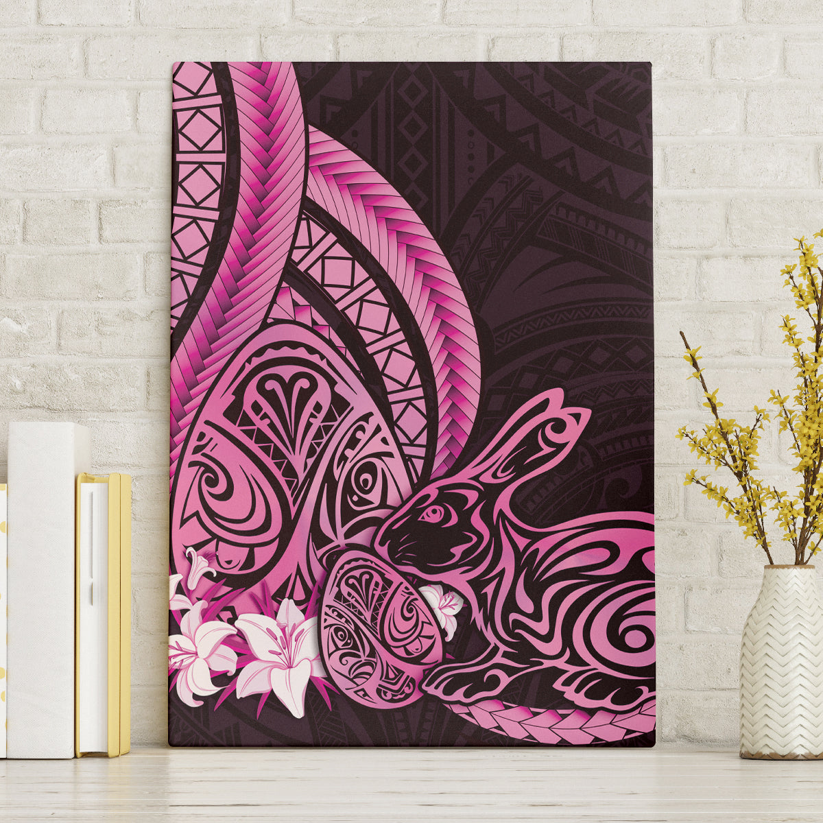 Pink Polynesia Easter Day Canvas Wall Art Eggs With Bunny Polynesian Pattern LT14 Without Frame Pink - Polynesian Pride