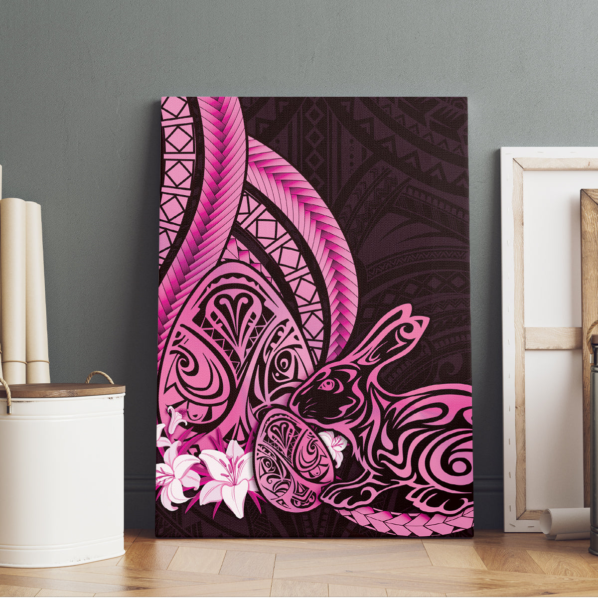 Pink Polynesia Easter Day Canvas Wall Art Eggs With Bunny Polynesian Pattern LT14 - Polynesian Pride