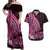 Pink Polynesia Easter Day Couples Matching Off Shoulder Maxi Dress and Hawaiian Shirt Eggs With Bunny Polynesian Pattern