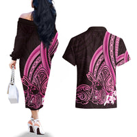 Pink Polynesia Easter Day Couples Matching Off The Shoulder Long Sleeve Dress and Hawaiian Shirt Eggs With Bunny Polynesian Pattern LT14 - Polynesian Pride