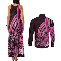 Pink Polynesia Easter Day Couples Matching Tank Maxi Dress and Long Sleeve Button Shirt Eggs With Bunny Polynesian Pattern LT14 - Polynesian Pride