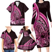 Pink Polynesia Easter Day Family Matching Long Sleeve Bodycon Dress and Hawaiian Shirt Eggs With Bunny Polynesian Pattern LT14 - Polynesian Pride