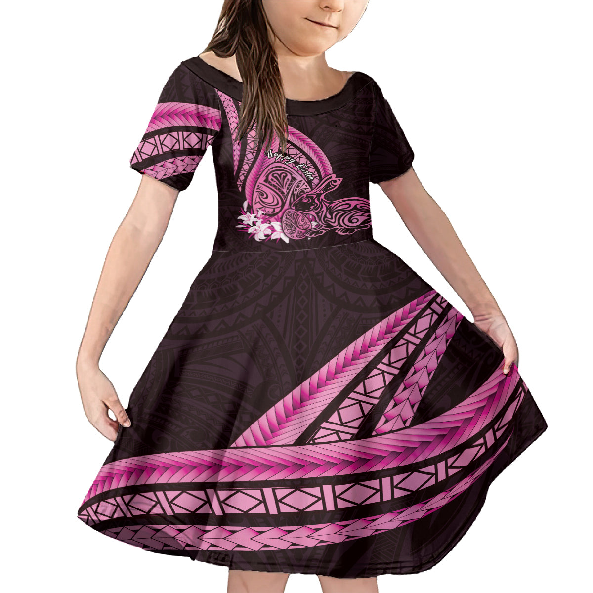 Pink Polynesia Easter Day Family Matching Mermaid Dress and Hawaiian Shirt Eggs With Bunny Polynesian Pattern LT14 Daughter's Dress Pink - Polynesian Pride