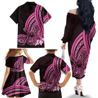 Pink Polynesia Easter Day Family Matching Off The Shoulder Long Sleeve Dress and Hawaiian Shirt Eggs With Bunny Polynesian Pattern LT14 - Polynesian Pride