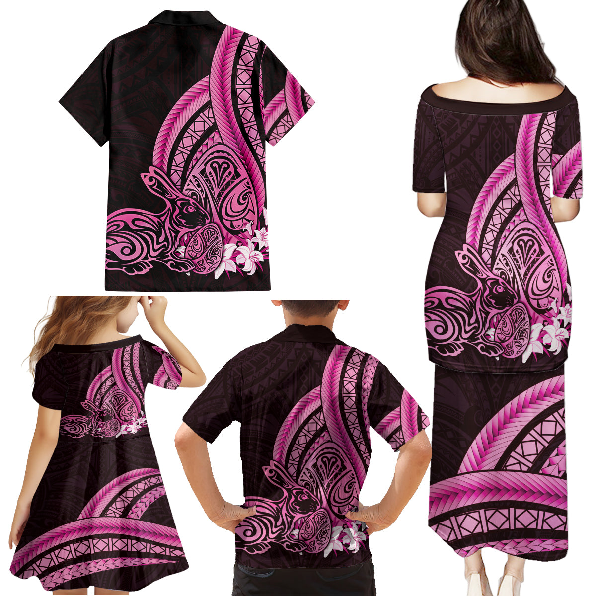 Pink Polynesia Easter Day Family Matching Puletasi and Hawaiian Shirt Eggs With Bunny Polynesian Pattern LT14 - Polynesian Pride