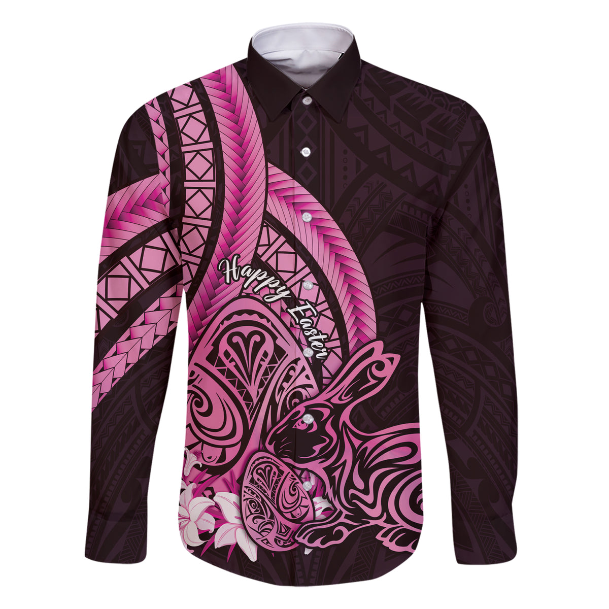 Pink Polynesia Easter Day Family Matching Short Sleeve Bodycon Dress and Hawaiian Shirt Eggs With Bunny Polynesian Pattern LT14 Dad's Shirt - Long Sleeve Pink - Polynesian Pride