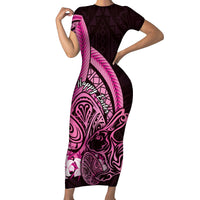Pink Polynesia Easter Day Family Matching Short Sleeve Bodycon Dress and Hawaiian Shirt Eggs With Bunny Polynesian Pattern LT14 Mom's Dress Pink - Polynesian Pride