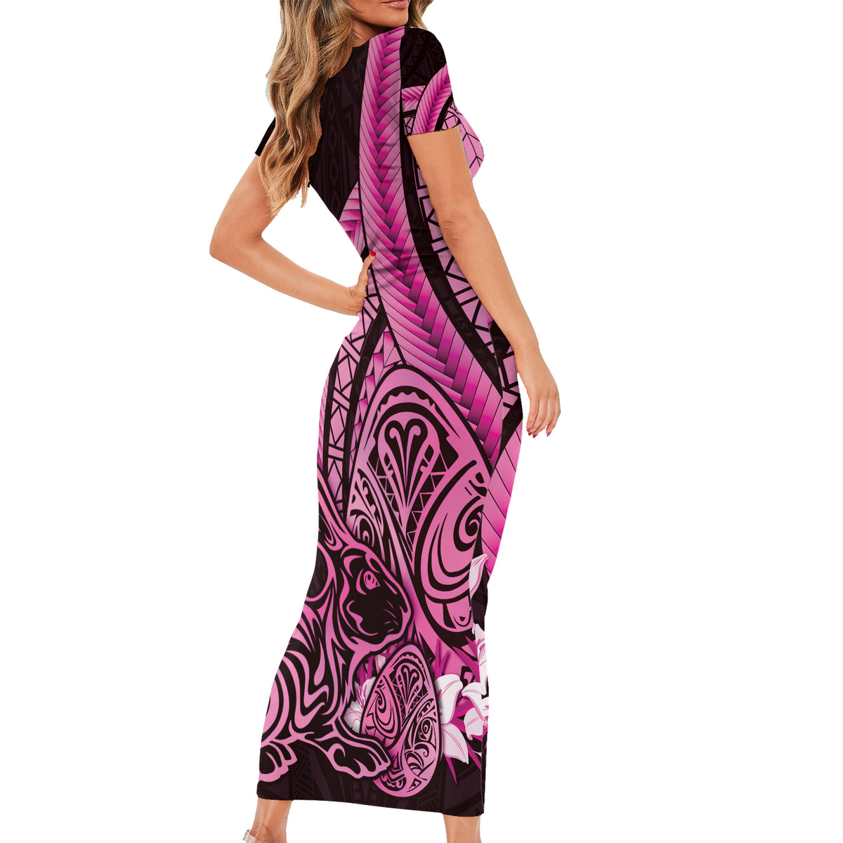 Pink Polynesia Easter Day Family Matching Short Sleeve Bodycon Dress and Hawaiian Shirt Eggs With Bunny Polynesian Pattern LT14 - Polynesian Pride