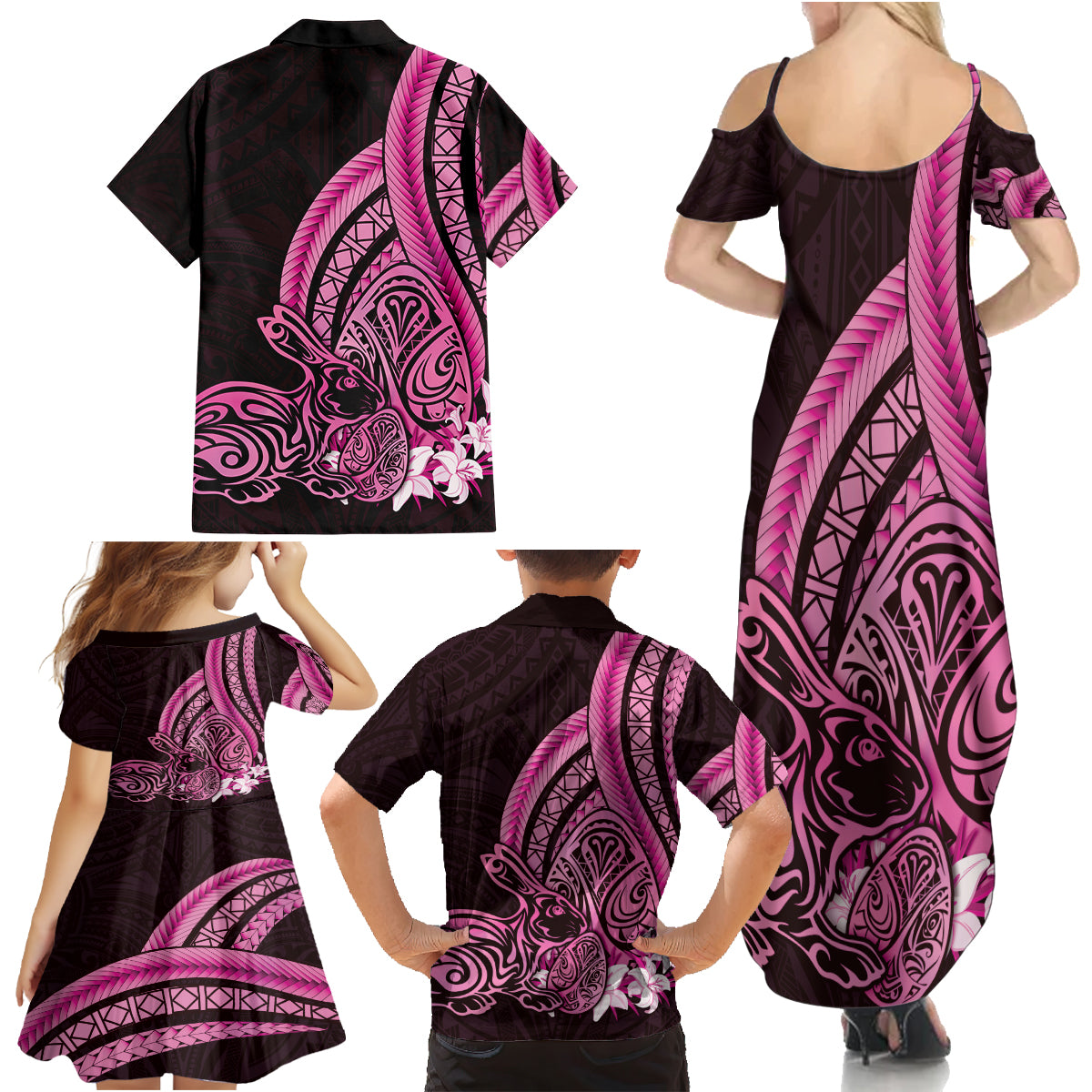 Pink Polynesia Easter Day Family Matching Summer Maxi Dress and Hawaiian Shirt Eggs With Bunny Polynesian Pattern LT14 - Polynesian Pride
