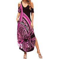 Pink Polynesia Easter Day Family Matching Summer Maxi Dress and Hawaiian Shirt Eggs With Bunny Polynesian Pattern LT14 Mom's Dress Pink - Polynesian Pride