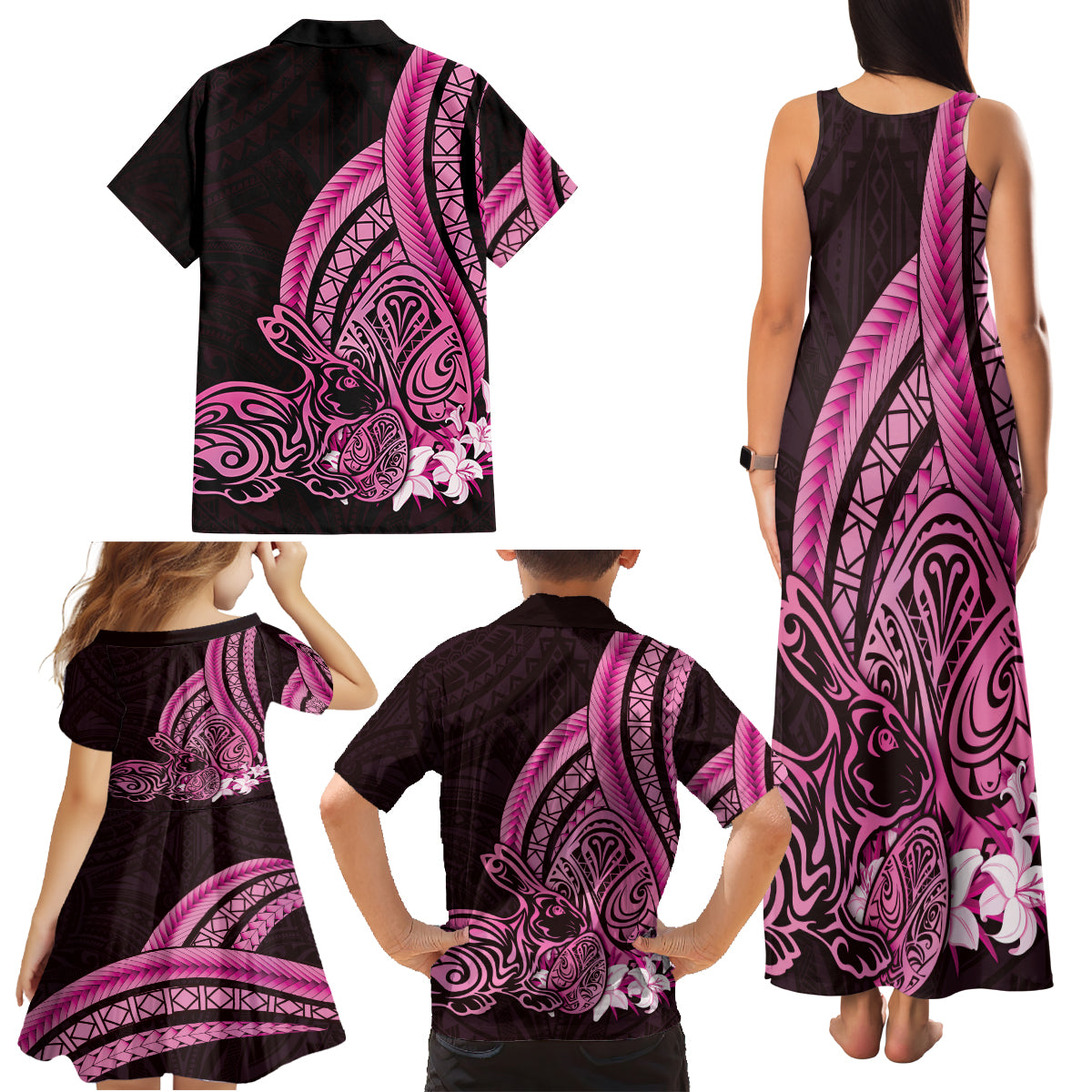 Pink Polynesia Easter Day Family Matching Tank Maxi Dress and Hawaiian Shirt Eggs With Bunny Polynesian Pattern LT14 - Polynesian Pride