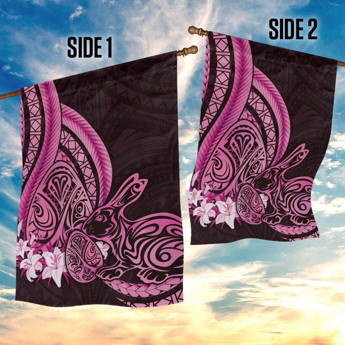 Pink Polynesia Easter Day Garden Flag Eggs With Bunny Polynesian Pattern LT14 - Polynesian Pride