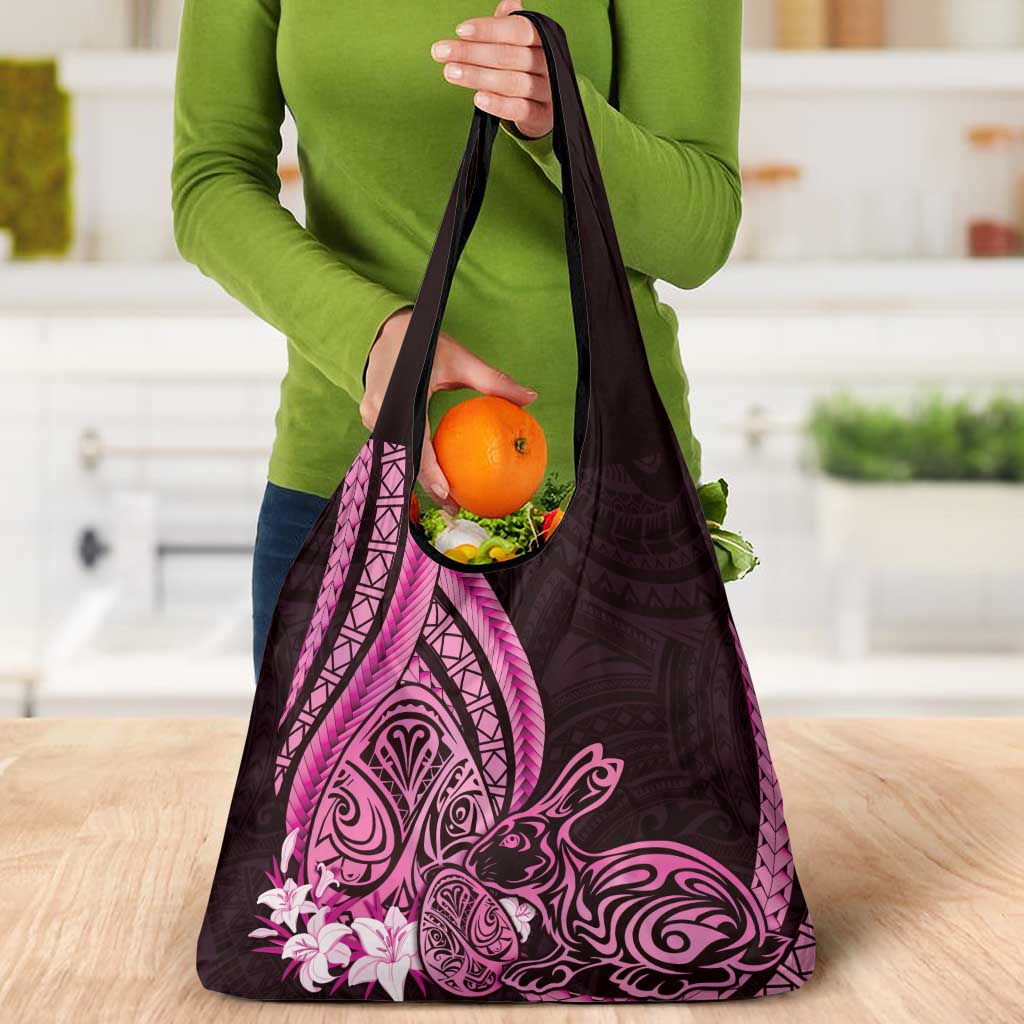 Pink Polynesia Easter Day Grocery Bag Eggs With Bunny Polynesian Pattern LT14 - Polynesian Pride