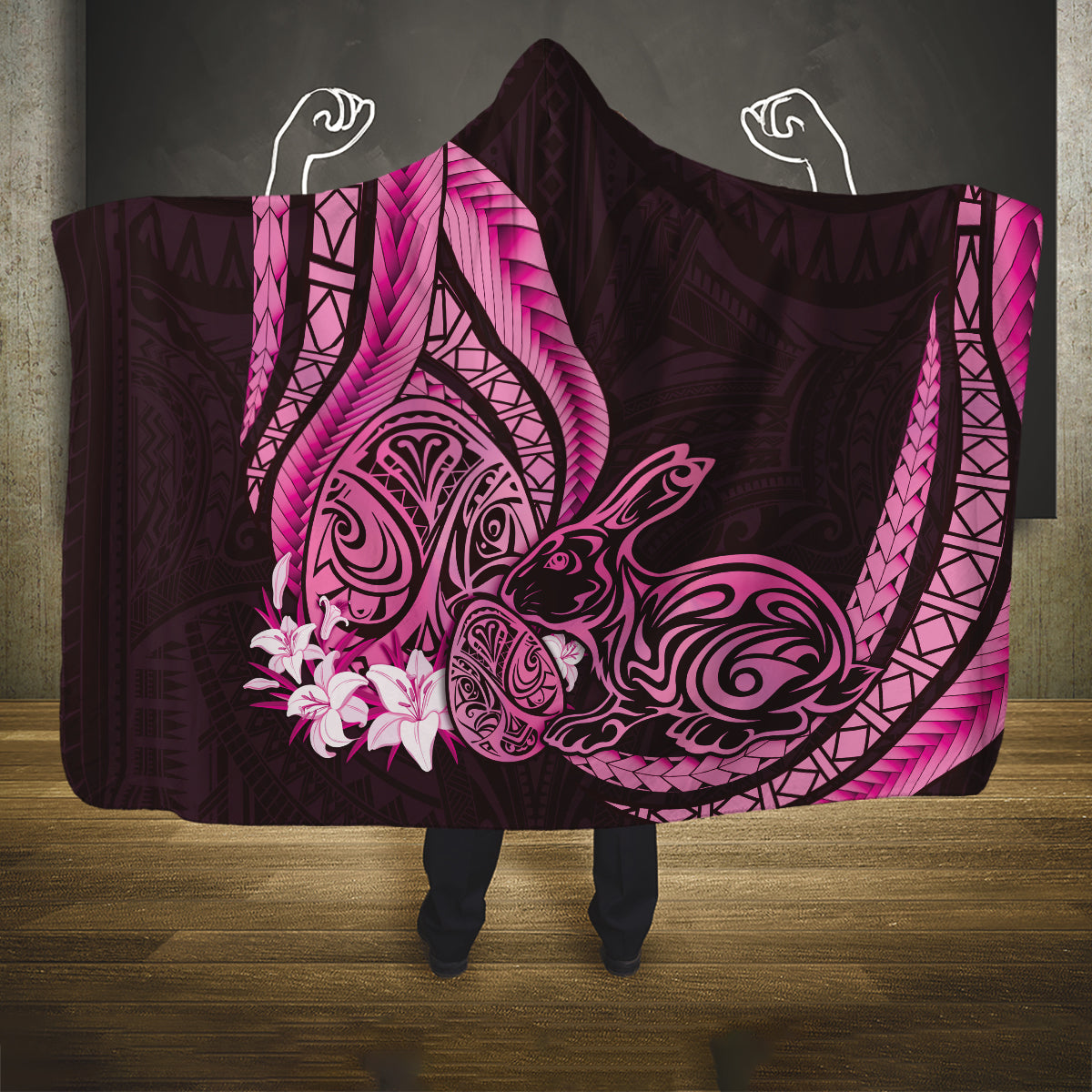 Pink Polynesia Easter Day Hooded Blanket Eggs With Bunny Polynesian Pattern LT14 One Size Pink - Polynesian Pride