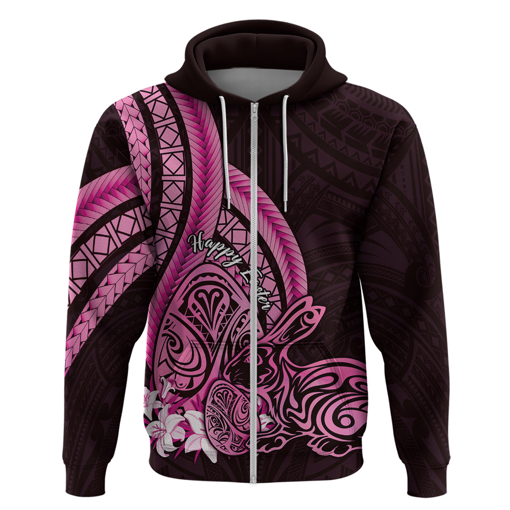 Pink Polynesia Easter Day Hoodie Eggs With Bunny Polynesian Pattern LT14 Zip Hoodie Pink - Polynesian Pride