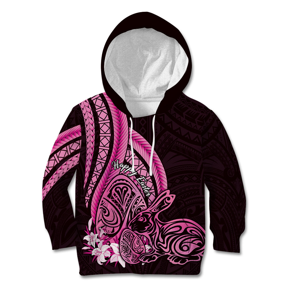 Pink Polynesia Easter Day Kid Hoodie Eggs With Bunny Polynesian Pattern