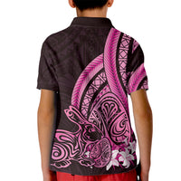 Pink Polynesia Easter Day Kid Polo Shirt Eggs With Bunny Polynesian Pattern