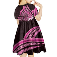 Pink Polynesia Easter Day Kid Short Sleeve Dress Eggs With Bunny Polynesian Pattern