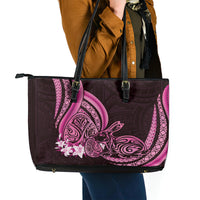 Pink Polynesia Easter Day Leather Tote Bag Eggs With Bunny Polynesian Pattern LT14 - Polynesian Pride