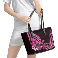 Pink Polynesia Easter Day Leather Tote Bag Eggs With Bunny Polynesian Pattern LT14 - Polynesian Pride