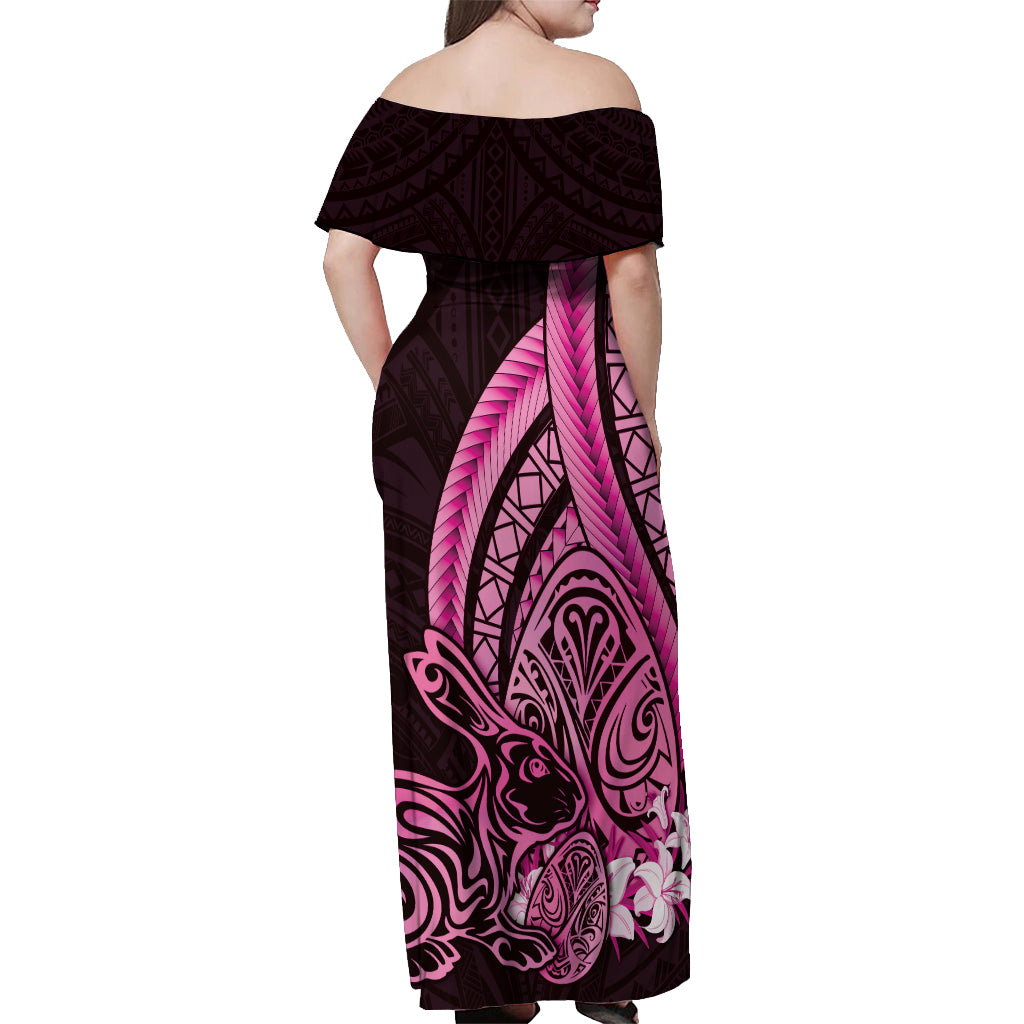 Pink Polynesia Easter Day Off Shoulder Maxi Dress Eggs With Bunny Polynesian Pattern LT14 - Polynesian Pride