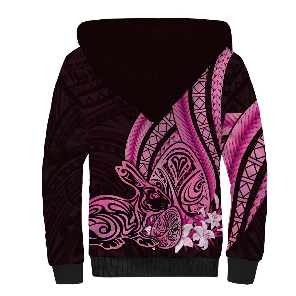 Pink Polynesia Easter Day Sherpa Hoodie Eggs With Bunny Polynesian Pattern LT14 - Polynesian Pride