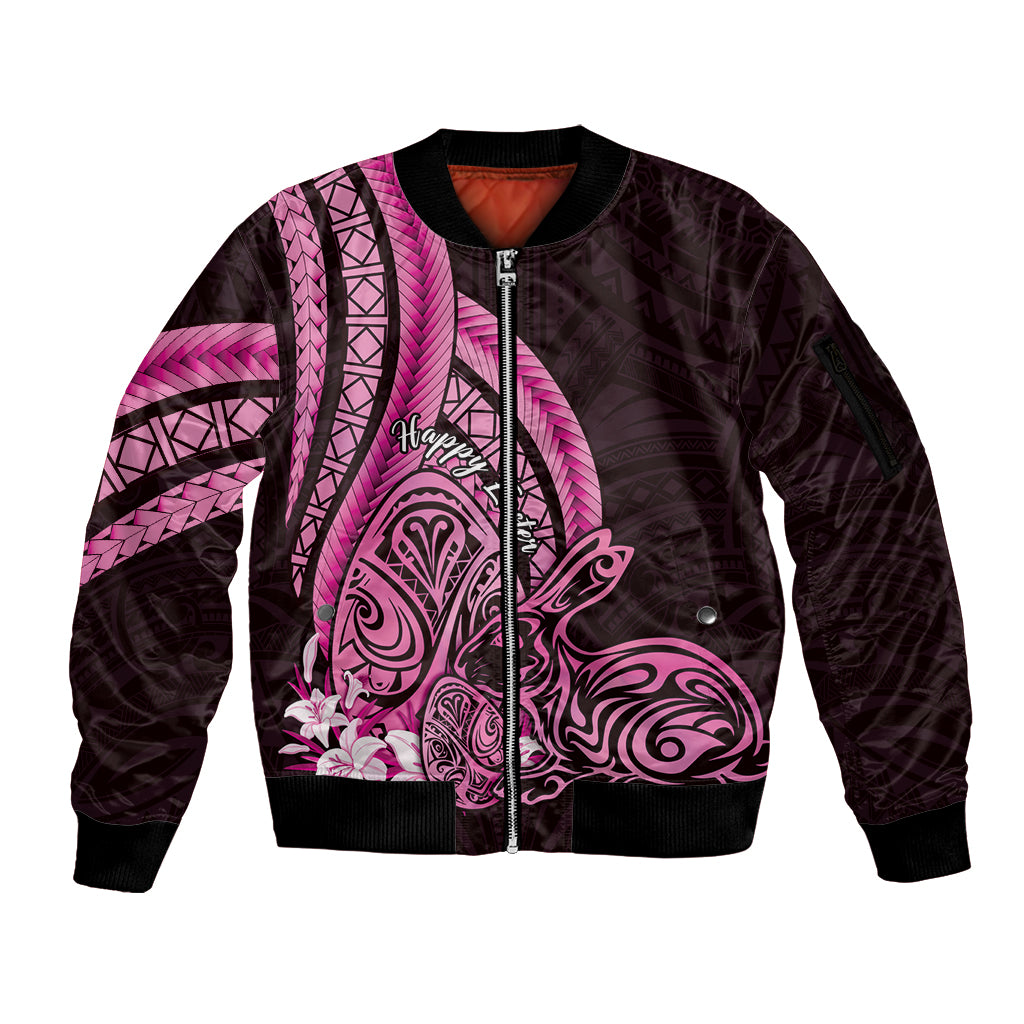 Pink Polynesia Easter Day Sleeve Zip Bomber Jacket Eggs With Bunny Polynesian Pattern LT14 Unisex Pink - Polynesian Pride