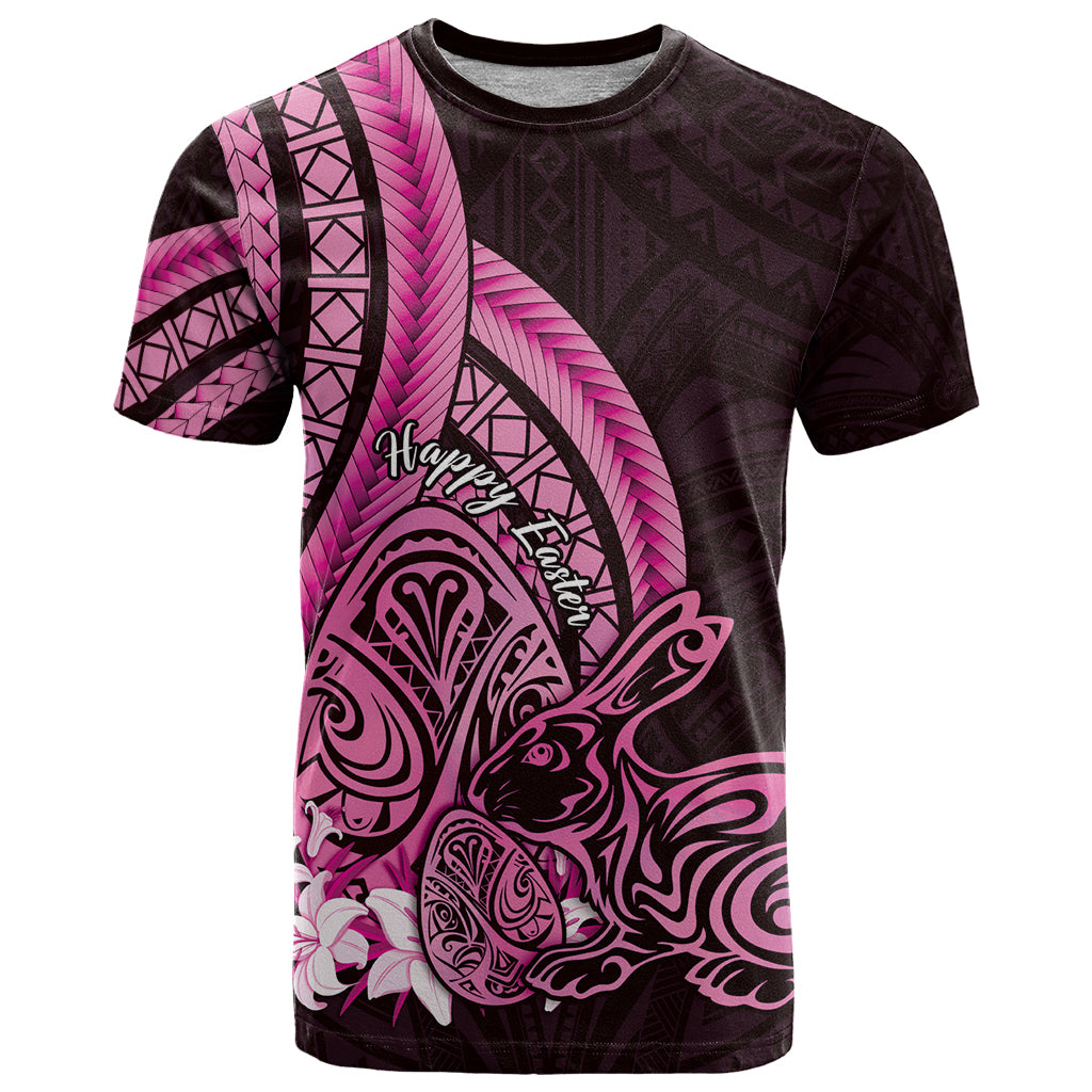 Pink Polynesia Easter Day T Shirt Eggs With Bunny Polynesian Pattern