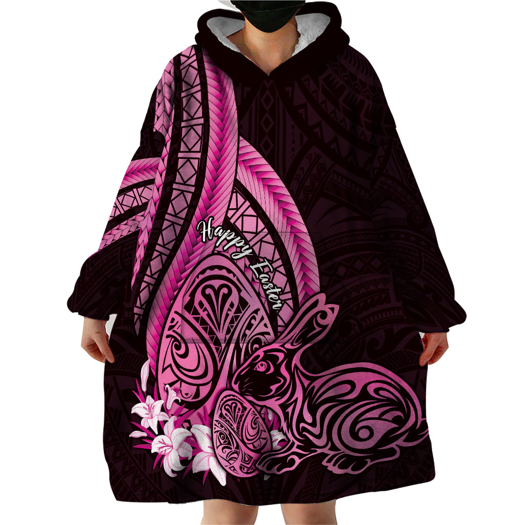Pink Polynesia Easter Day Wearable Blanket Hoodie Eggs With Bunny Polynesian Pattern LT14 - Polynesian Pride