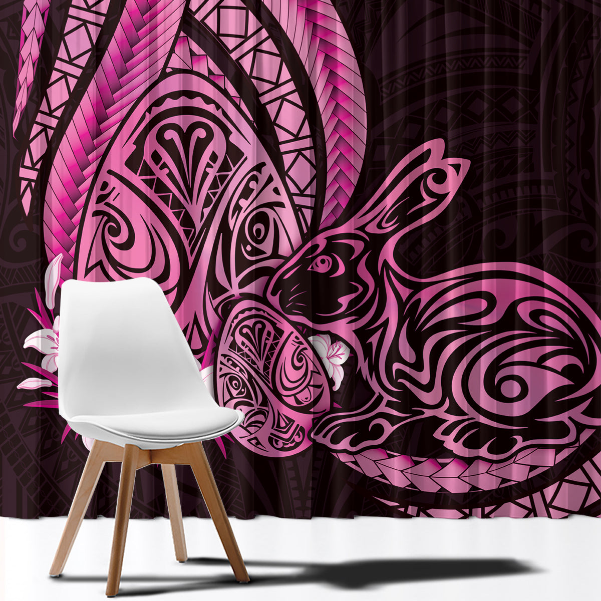 Pink Polynesia Easter Day Window Curtain Eggs With Bunny Polynesian Pattern LT14 - Polynesian Pride
