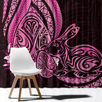 Pink Polynesia Easter Day Window Curtain Eggs With Bunny Polynesian Pattern LT14 - Polynesian Pride