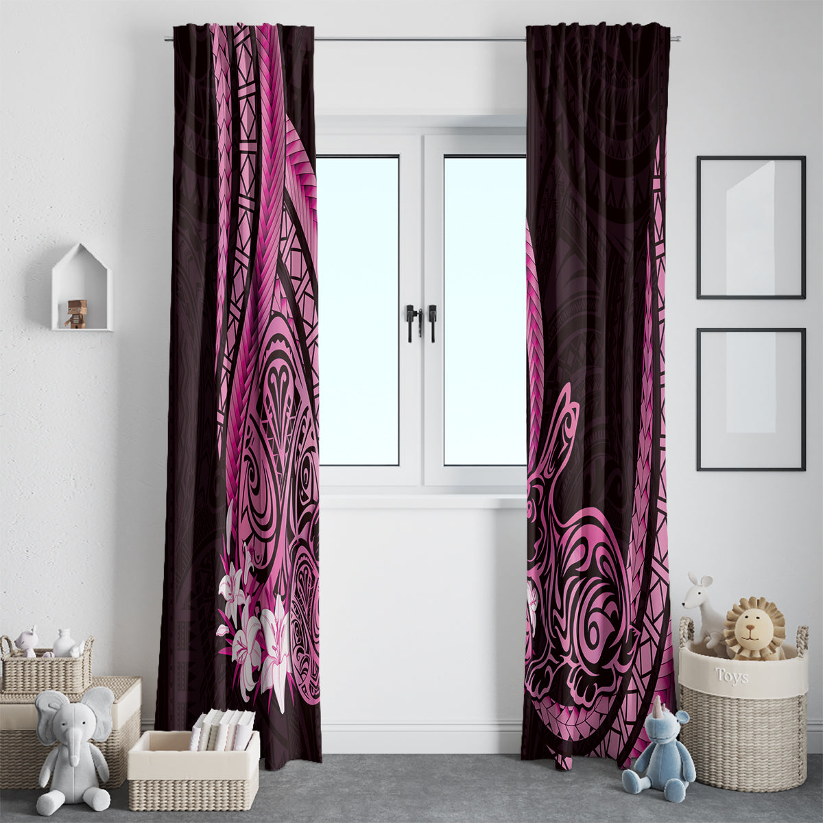 Pink Polynesia Easter Day Window Curtain Eggs With Bunny Polynesian Pattern LT14 - Polynesian Pride